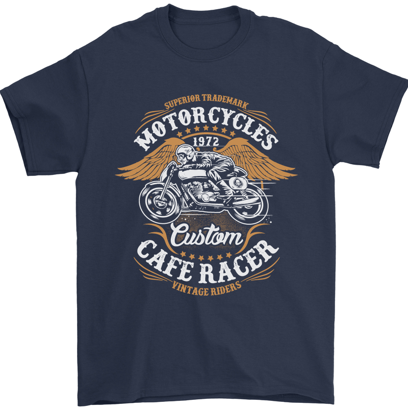 Biker Custom Cafe Racer Motorcycle Mens T-Shirt Cotton Gildan Navy Blue