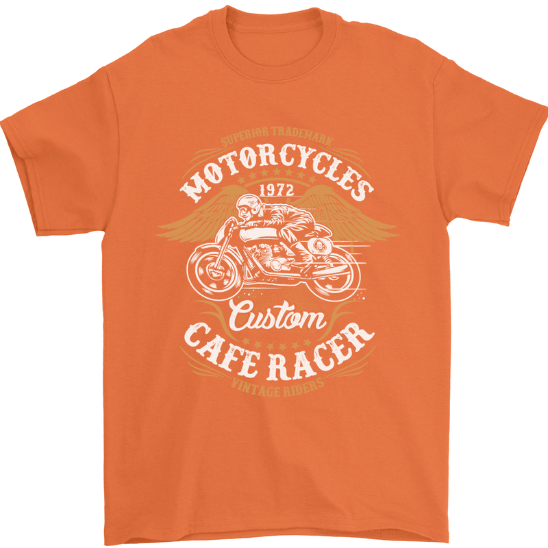 Biker Custom Cafe Racer Motorcycle Mens T-Shirt Cotton Gildan Orange