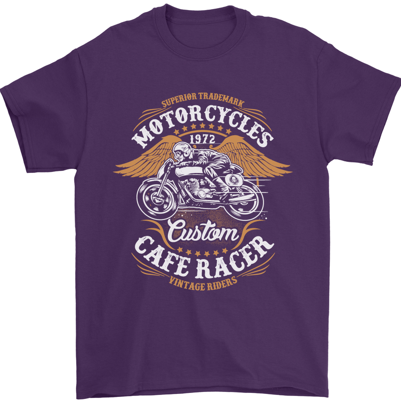 Biker Custom Cafe Racer Motorcycle Mens T-Shirt Cotton Gildan Purple