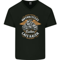 Biker Custom Cafe Racer Motorcycle Mens V-Neck Cotton T-Shirt Black