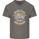 Biker Custom Cafe Racer Motorcycle Mens V-Neck Cotton T-Shirt Charcoal