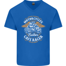 Biker Custom Cafe Racer Motorcycle Mens V-Neck Cotton T-Shirt Royal Blue