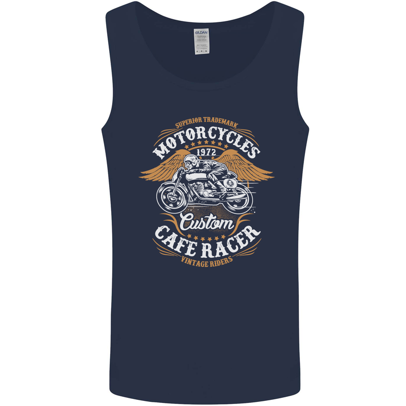 Biker Custom Cafe Racer Motorcycle Mens Vest Tank Top Navy Blue
