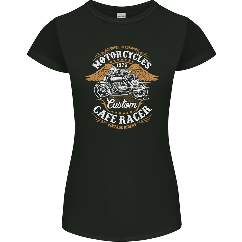 Biker Custom Cafe Racer Motorcycle Womens Petite Cut T-Shirt Black
