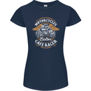 Biker Custom Cafe Racer Motorcycle Womens Petite Cut T-Shirt Navy Blue