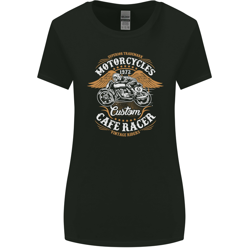 Biker Custom Cafe Racer Motorcycle Womens Wider Cut T-Shirt Black
