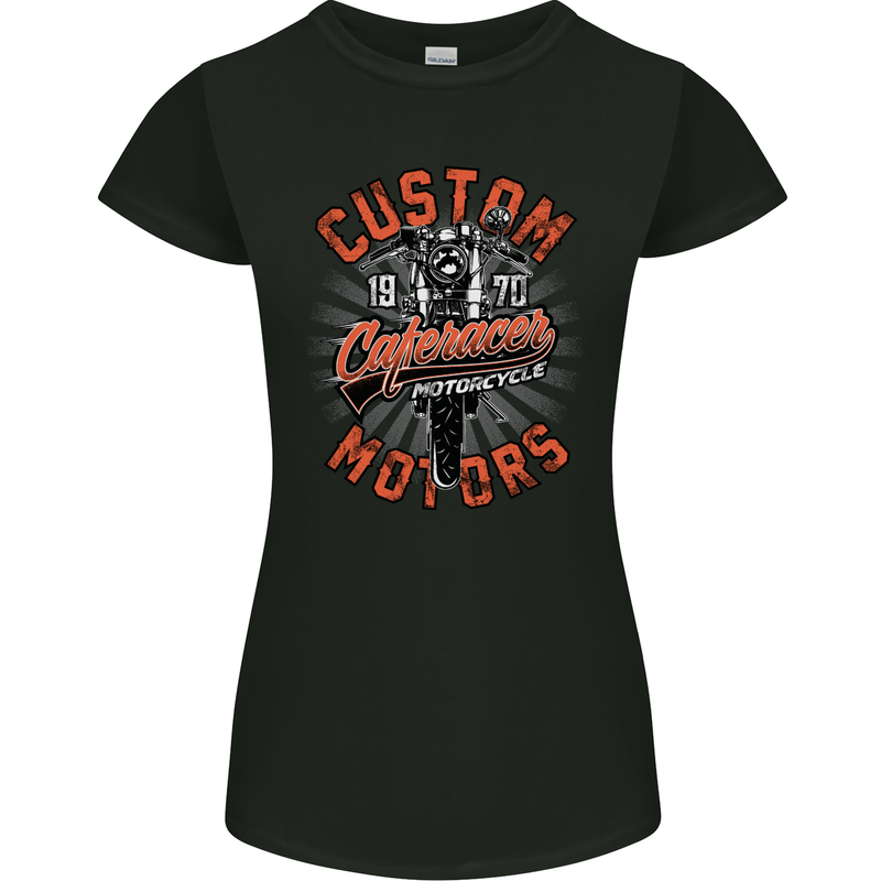 Biker Custom Cafe Racer Motors Motorbike Womens Petite Cut T-Shirt Black