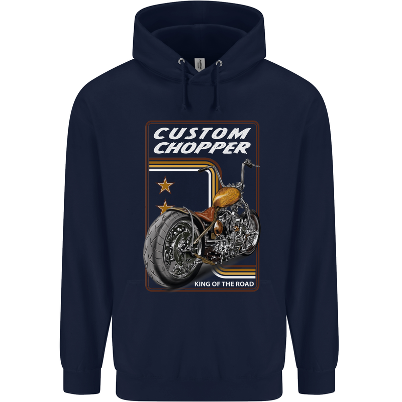 Biker Custom Chopper Motorbike Motorcycle Childrens Kids Hoodie Navy Blue