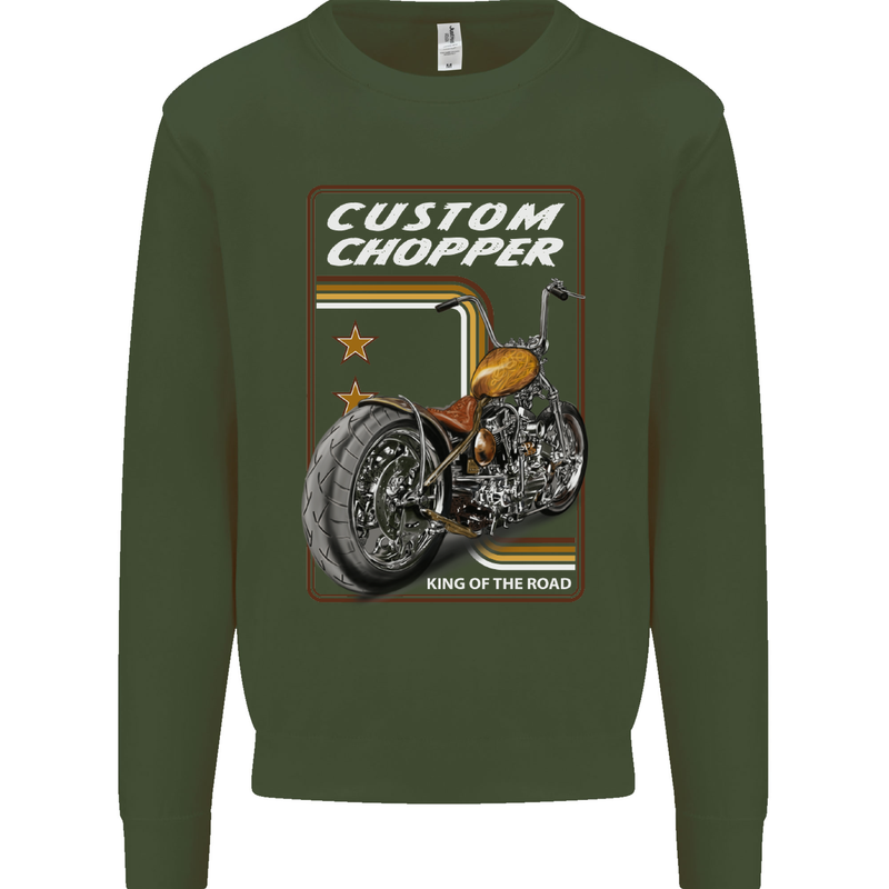 Biker Custom Chopper Motorbike Motorcycle Mens Sweatshirt Jumper Forest Green