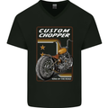 Biker Custom Chopper Motorbike Motorcycle Mens V-Neck Cotton T-Shirt Black