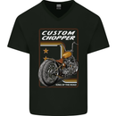 Biker Custom Chopper Motorbike Motorcycle Mens V-Neck Cotton T-Shirt Black