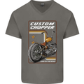 Biker Custom Chopper Motorbike Motorcycle Mens V-Neck Cotton T-Shirt Charcoal