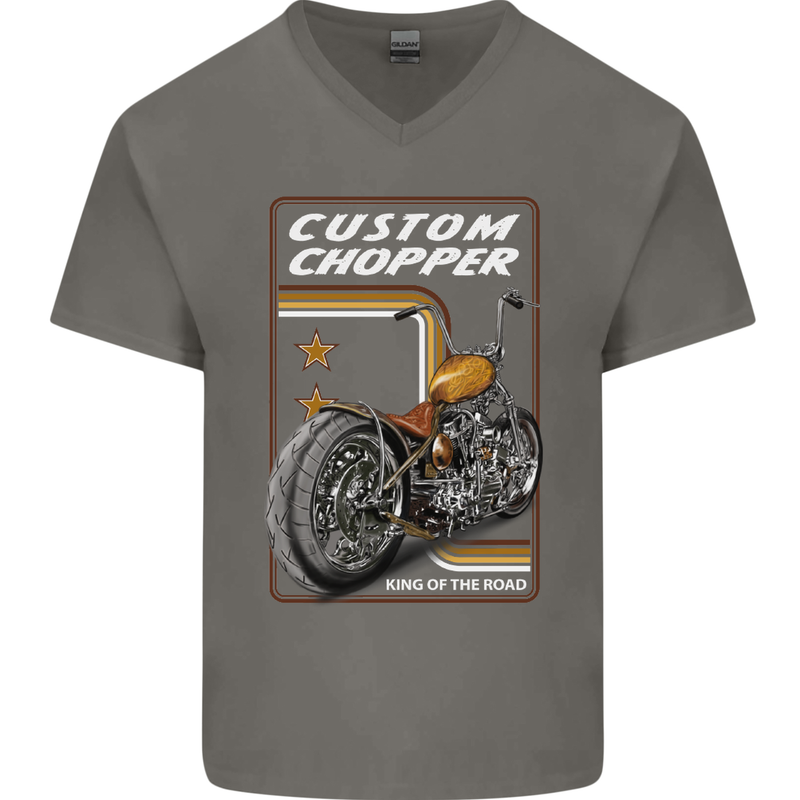 Biker Custom Chopper Motorbike Motorcycle Mens V-Neck Cotton T-Shirt Charcoal