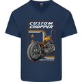 Biker Custom Chopper Motorbike Motorcycle Mens V-Neck Cotton T-Shirt Navy Blue