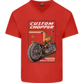 Biker Custom Chopper Motorbike Motorcycle Mens V-Neck Cotton T-Shirt Red