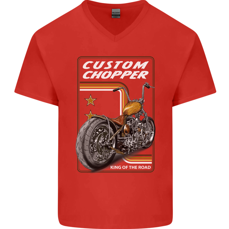 Biker Custom Chopper Motorbike Motorcycle Mens V-Neck Cotton T-Shirt Red