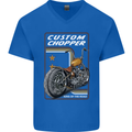 Biker Custom Chopper Motorbike Motorcycle Mens V-Neck Cotton T-Shirt Royal Blue