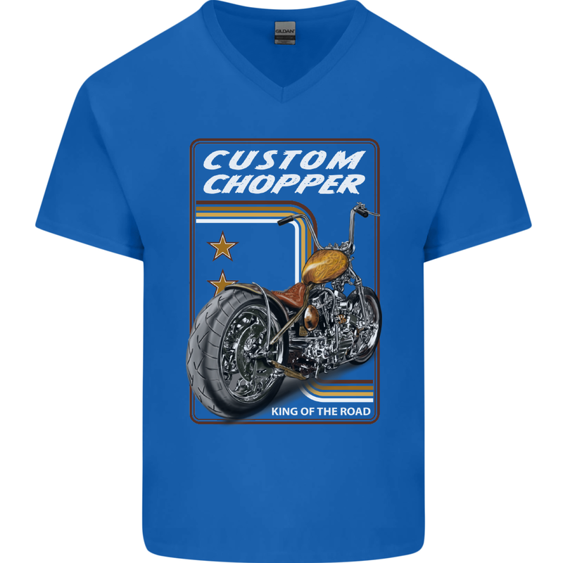 Biker Custom Chopper Motorbike Motorcycle Mens V-Neck Cotton T-Shirt Royal Blue