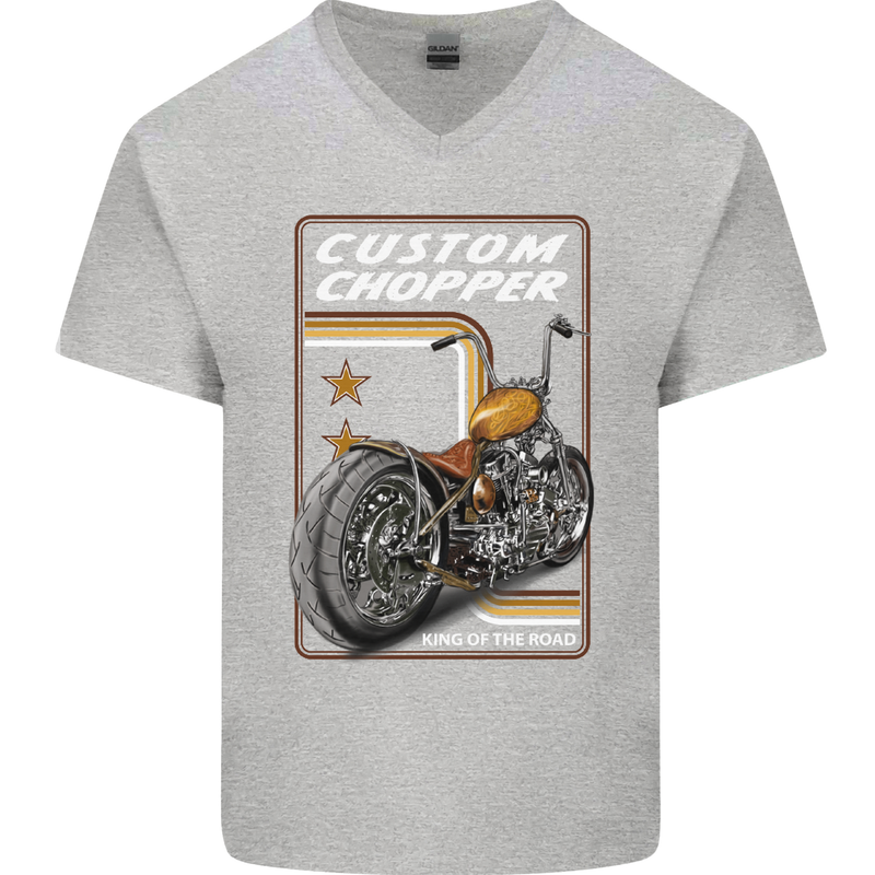 Biker Custom Chopper Motorbike Motorcycle Mens V-Neck Cotton T-Shirt Sports Grey