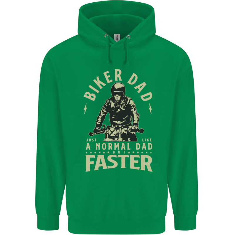 Biker Dad Fathers Day Motorbike Motorcycle Mens 80% Cotton Hoodie Irish Green