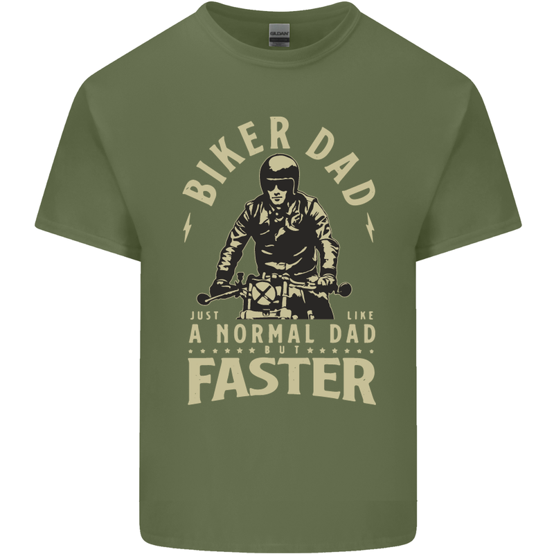 Biker Dad Fathers Day Motorbike Motorcycle Mens Cotton T-Shirt Tee Top Military Green