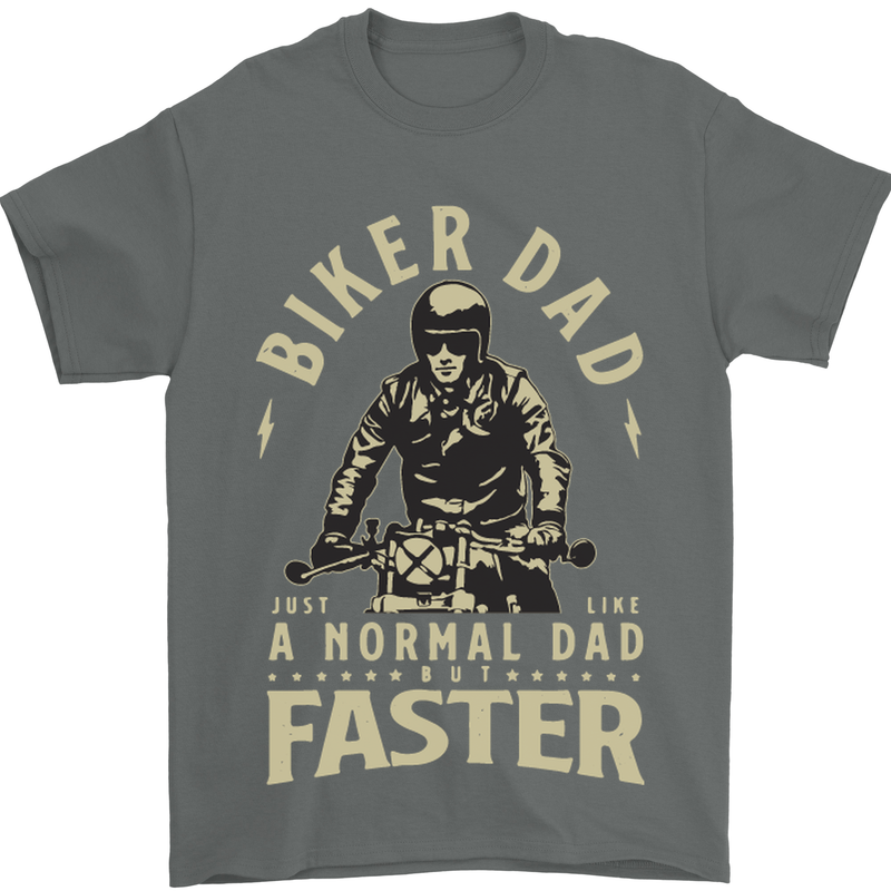 Biker Dad Fathers Day Motorbike Motorcycle Mens T-Shirt Cotton Gildan Charcoal