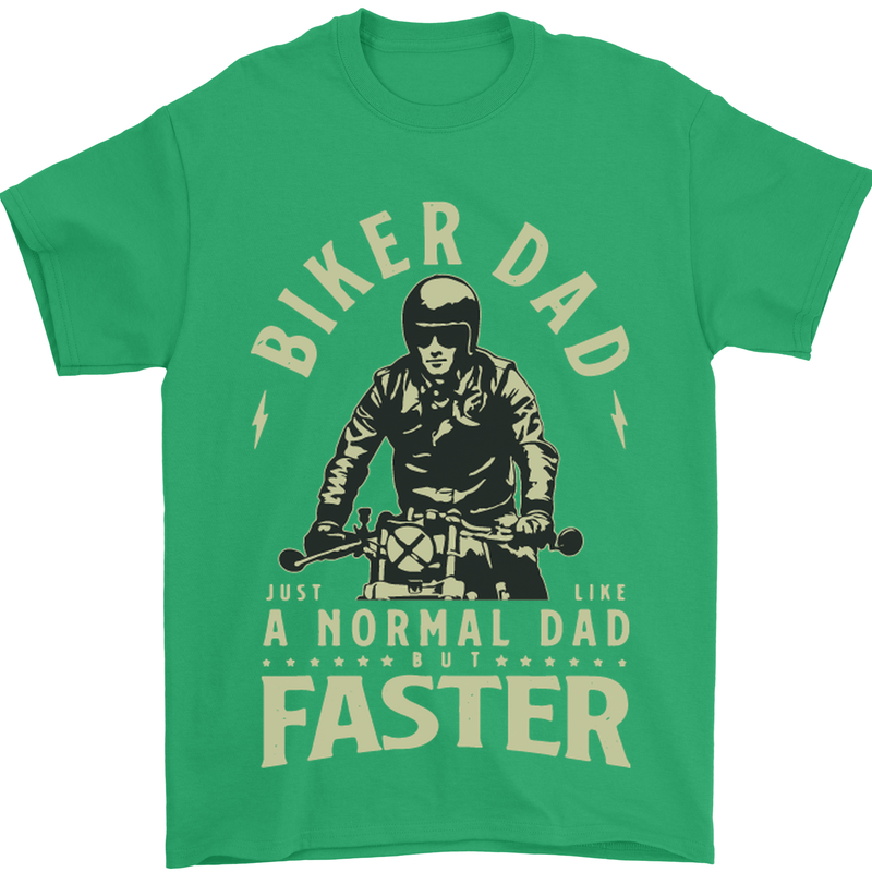 Biker Dad Fathers Day Motorbike Motorcycle Mens T-Shirt Cotton Gildan Irish Green