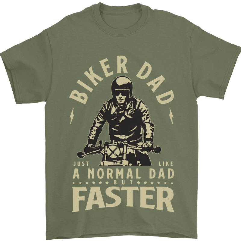 Biker Dad Fathers Day Motorbike Motorcycle Mens T-Shirt Cotton Gildan Military Green