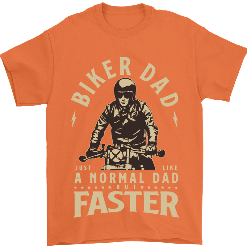 Biker Dad Fathers Day Motorbike Motorcycle Mens T-Shirt Cotton Gildan Orange