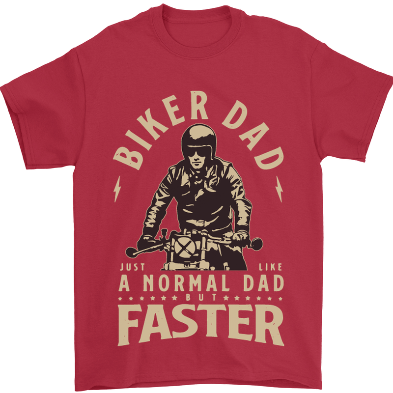 Biker Dad Fathers Day Motorbike Motorcycle Mens T-Shirt Cotton Gildan Red