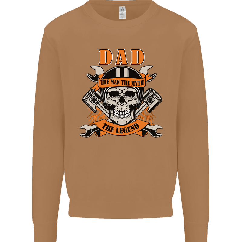 Biker Dad the Man Myth Legend Funny Mens Sweatshirt Jumper Caramel Latte