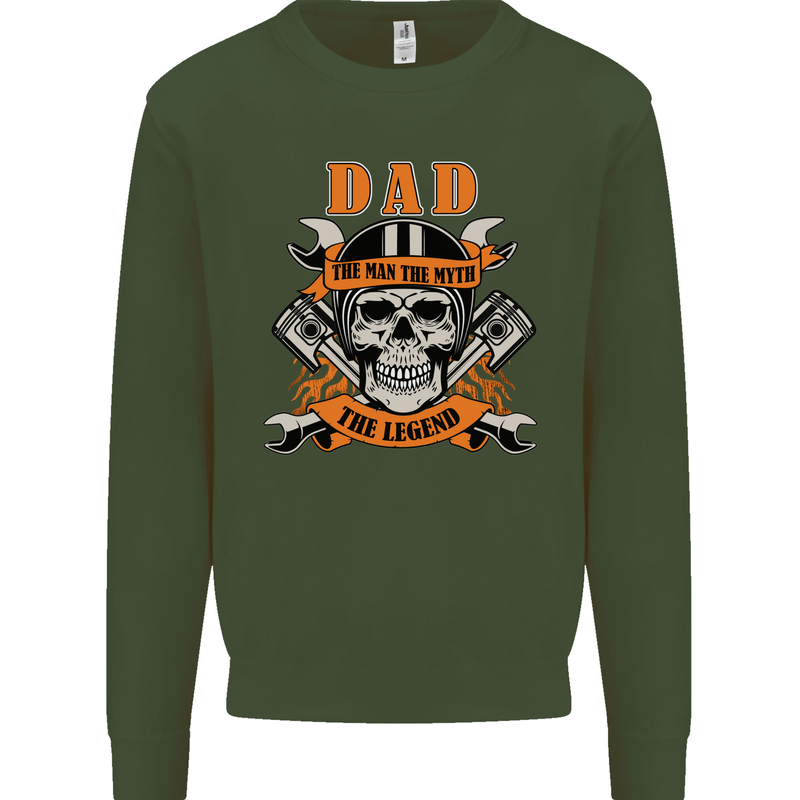 Biker Dad the Man Myth Legend Funny Mens Sweatshirt Jumper Forest Green