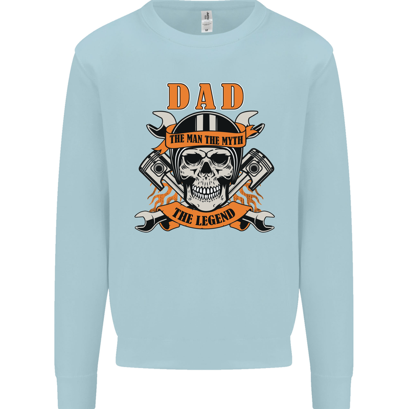 Biker Dad the Man Myth Legend Funny Mens Sweatshirt Jumper Light Blue