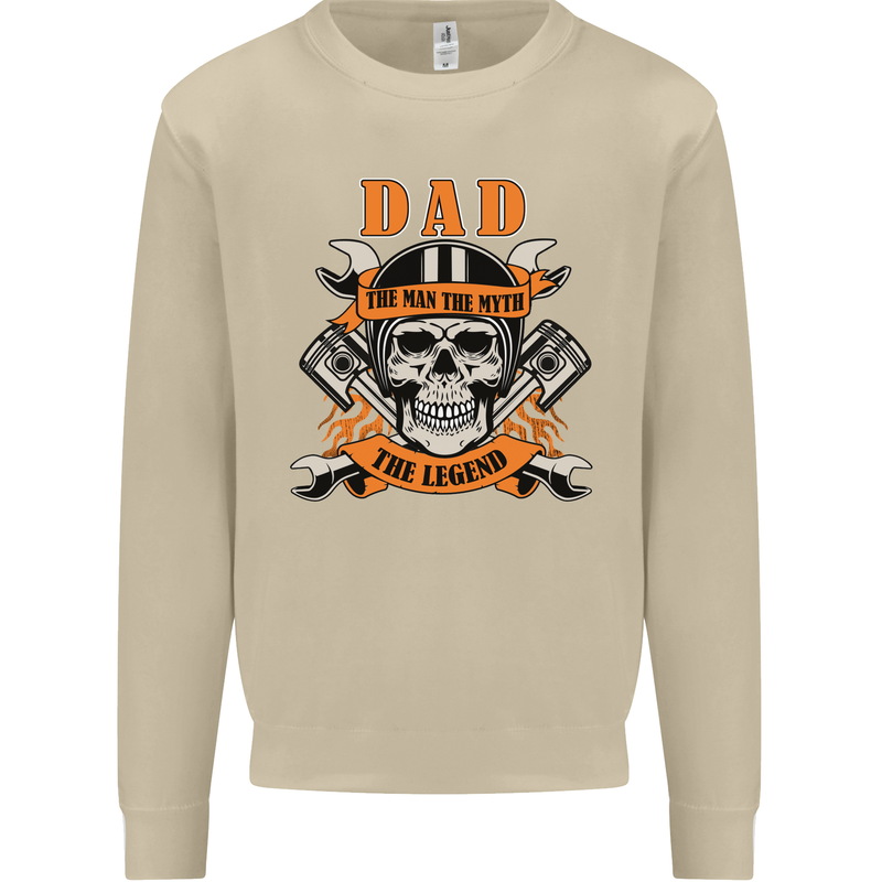 Biker Dad the Man Myth Legend Funny Mens Sweatshirt Jumper Sand