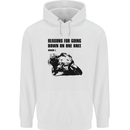 Biker Down on One Knee Motorcycle Motorbike Mens 80% Cotton Hoodie White