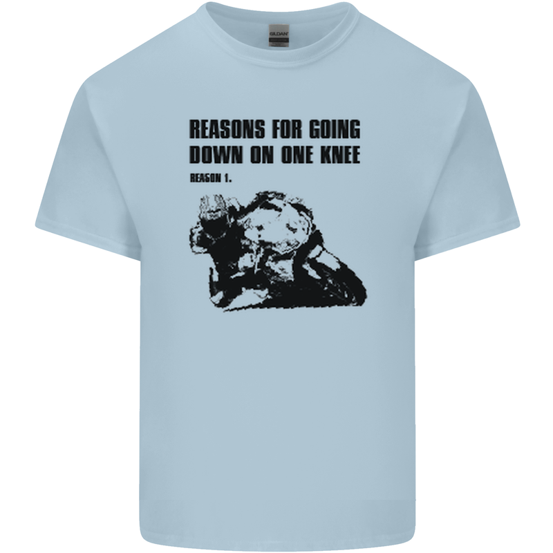 Biker Down on One Knee Motorcycle Motorbike Mens Cotton T-Shirt Tee Top Light Blue