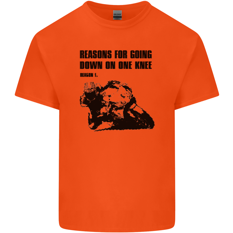 Biker Down on One Knee Motorcycle Motorbike Mens Cotton T-Shirt Tee Top Orange