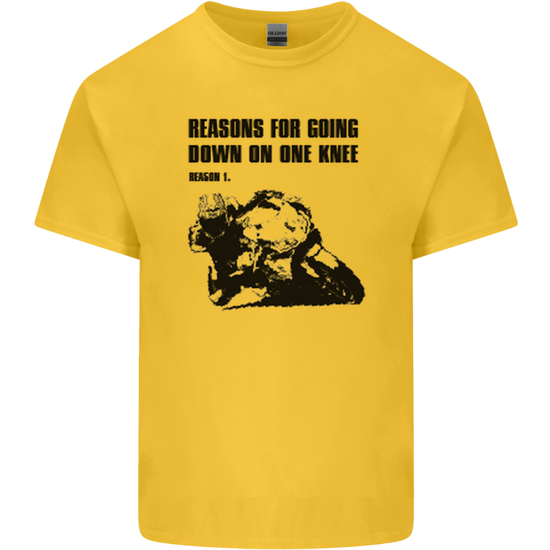 Biker Down on One Knee Motorcycle Motorbike Mens Cotton T-Shirt Tee Top Yellow