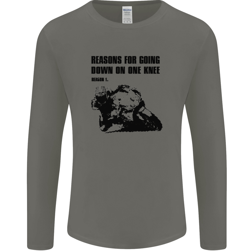 Biker Down on One Knee Motorcycle Motorbike Mens Long Sleeve T-Shirt Charcoal