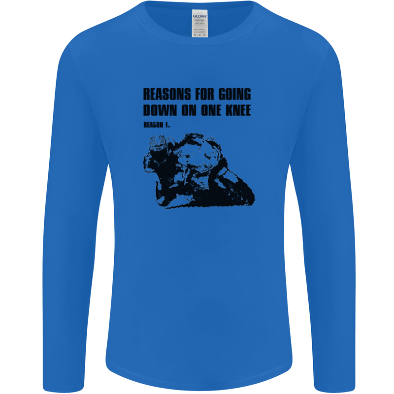 Biker Down on One Knee Motorcycle Motorbike Mens Long Sleeve T-Shirt Royal Blue