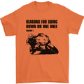 Biker Down on One Knee Motorcycle Motorbike Mens T-Shirt Cotton Gildan Orange