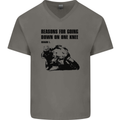Biker Down on One Knee Motorcycle Motorbike Mens V-Neck Cotton T-Shirt Charcoal