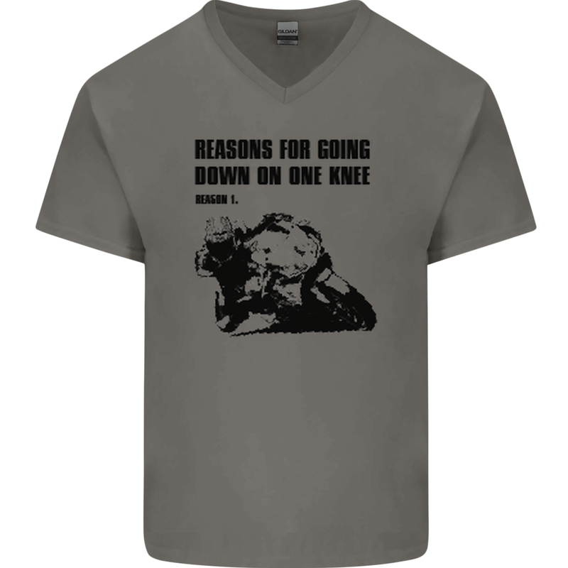 Biker Down on One Knee Motorcycle Motorbike Mens V-Neck Cotton T-Shirt Charcoal