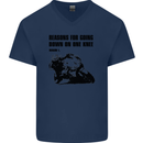 Biker Down on One Knee Motorcycle Motorbike Mens V-Neck Cotton T-Shirt Navy Blue