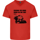 Biker Down on One Knee Motorcycle Motorbike Mens V-Neck Cotton T-Shirt Red