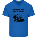 Biker Down on One Knee Motorcycle Motorbike Mens V-Neck Cotton T-Shirt Royal Blue