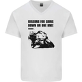 Biker Down on One Knee Motorcycle Motorbike Mens V-Neck Cotton T-Shirt White