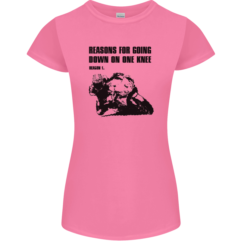 Biker Down on One Knee Motorcycle Motorbike Womens Petite Cut T-Shirt Azalea