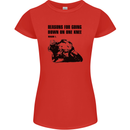 Biker Down on One Knee Motorcycle Motorbike Womens Petite Cut T-Shirt Red