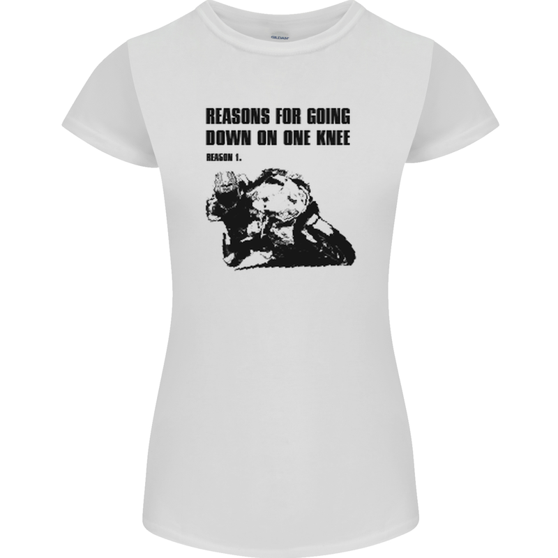 Biker Down on One Knee Motorcycle Motorbike Womens Petite Cut T-Shirt White